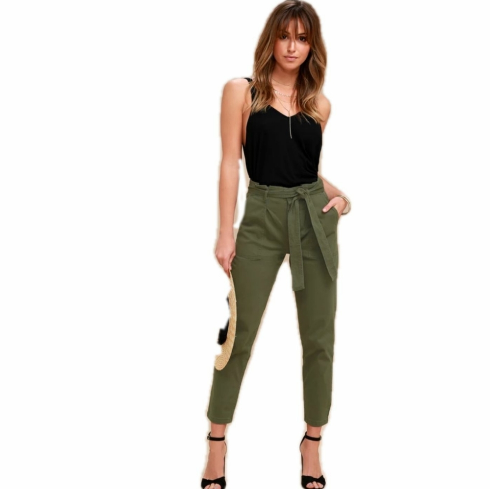 Kendall & Kylie Olive Green Paper Bag Pants